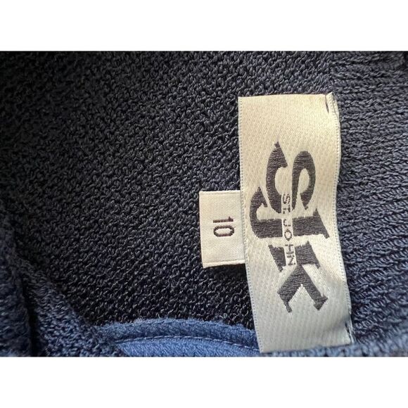 ST. JOHN WOMENS NAVY ORANGE AND GOLD SHORT SLEEVE SWEATER SIZE 10 - Picture 6 of 6